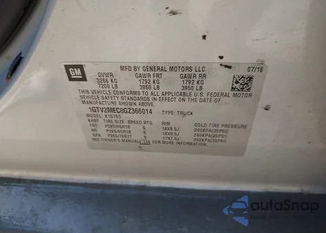 2016 GMC Sierra 1500 Sle z USA, uszkodzony, nr VIN 1GTV2MEC8GZ366014